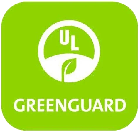 UL GREENGUARD Certification logo displayed in white on a bright green square icon with rounded corners.