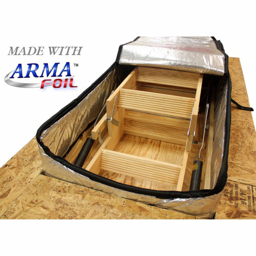 Power Jolt attic stair cover for air sealing the attic access door